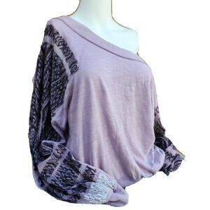 Free People Lilac Embroidered Sleeves Oversized Off-Sholder Crop Sweater Sz XS